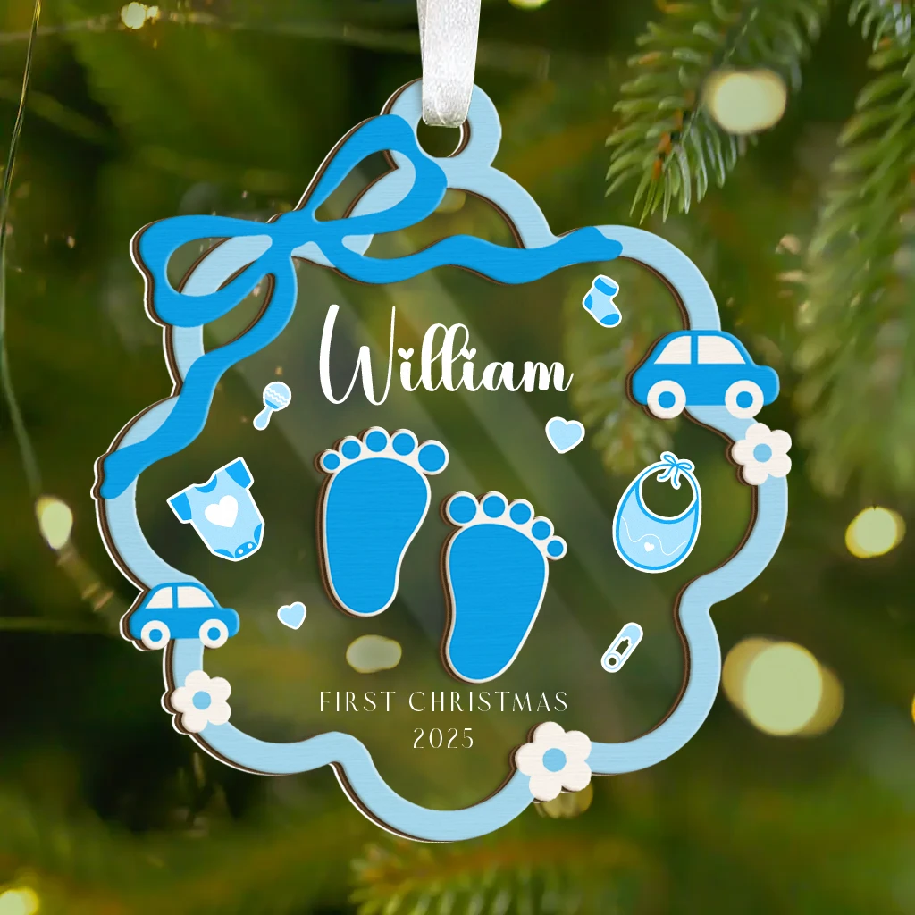 Baby Boy First Christmas Footprint Ornament