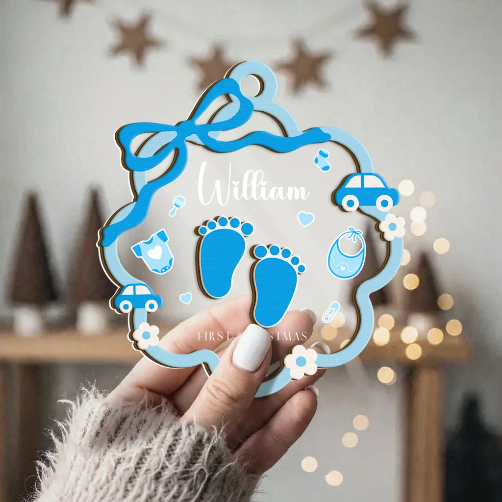 Baby Boy First Christmas Footprint Ornament