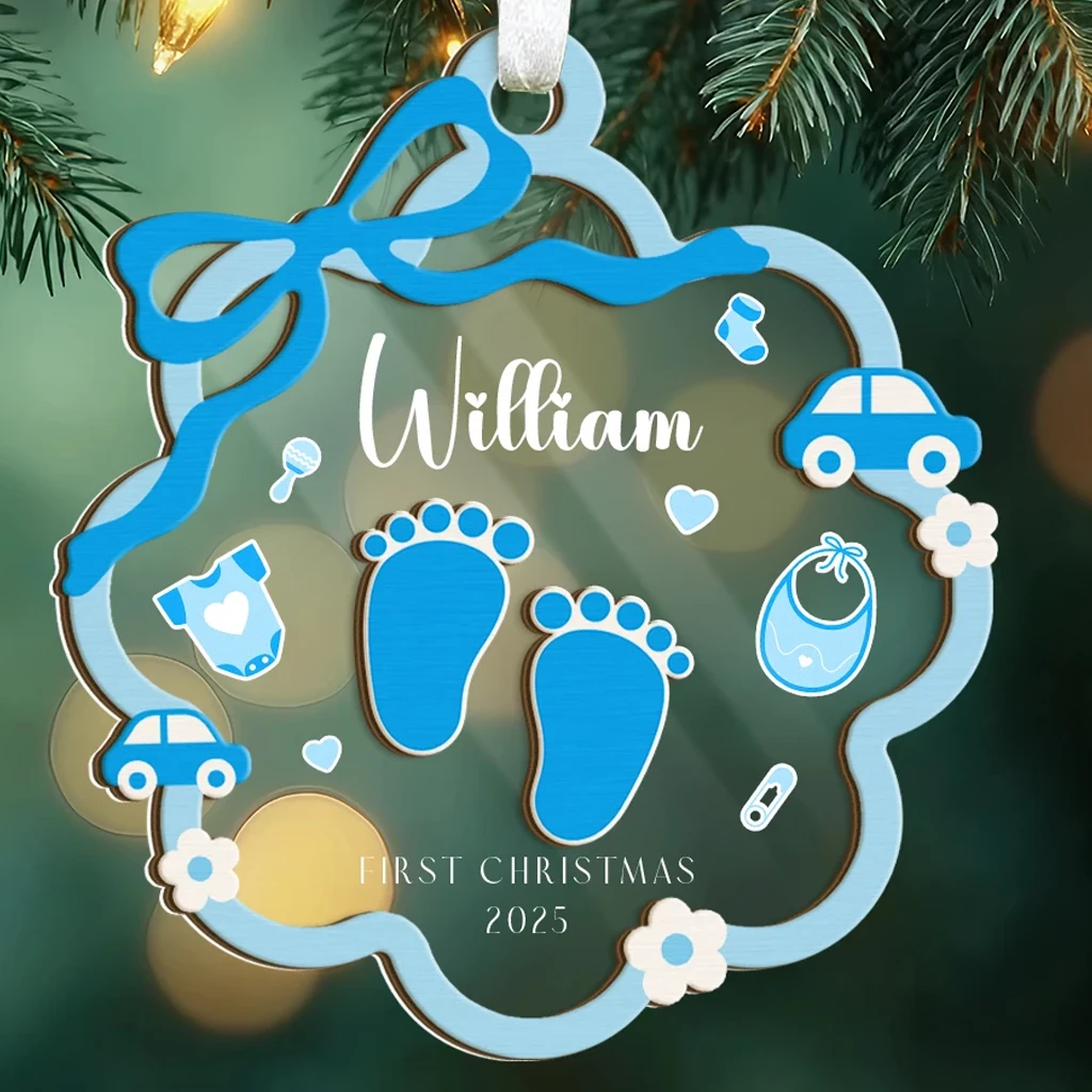 Baby Boy First Christmas Footprint Ornament