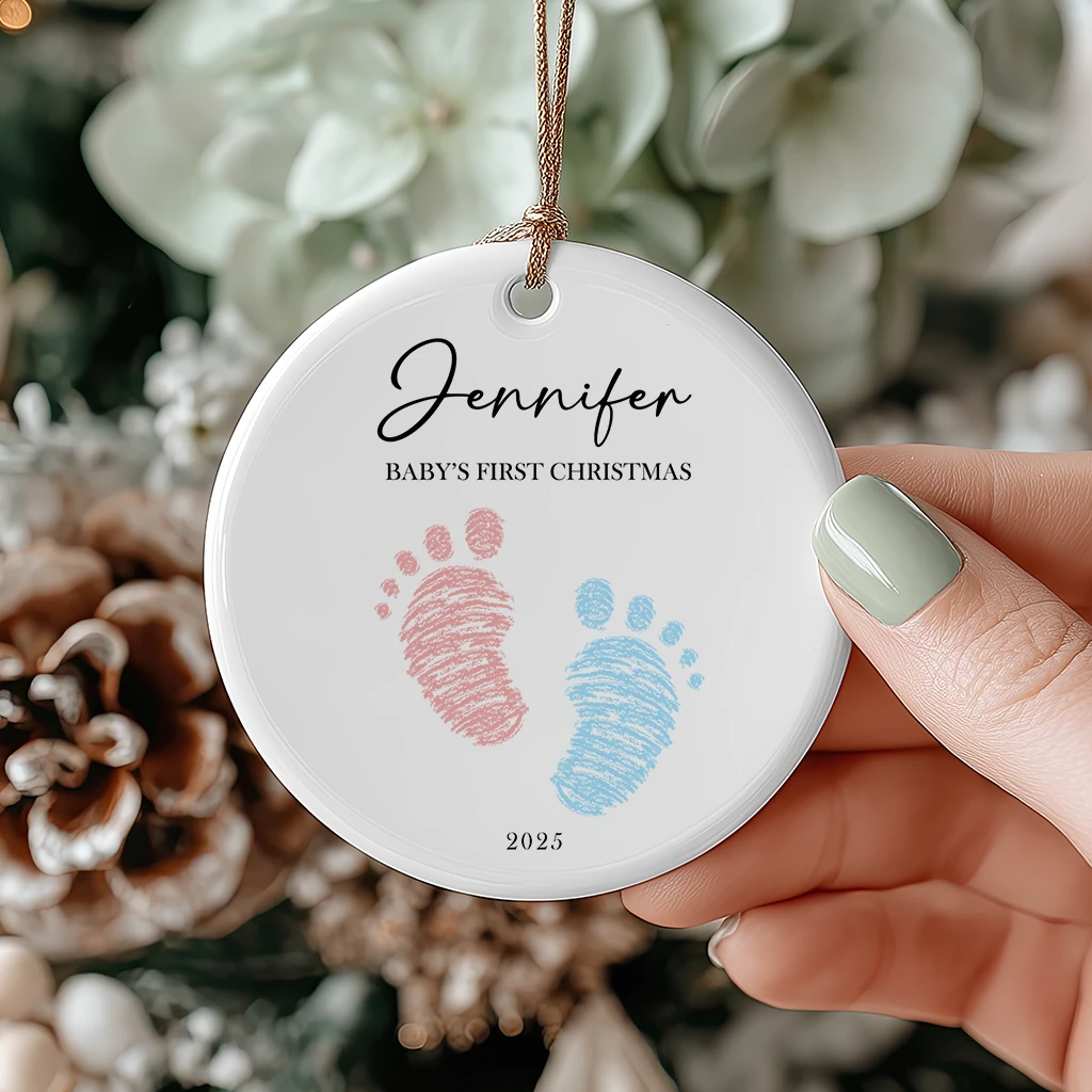 Baby First Christmas Footprint Ceramic Ornament