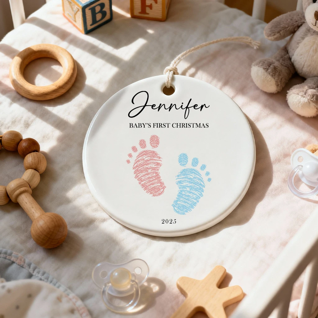 Baby First Christmas Footprint Ceramic Ornament