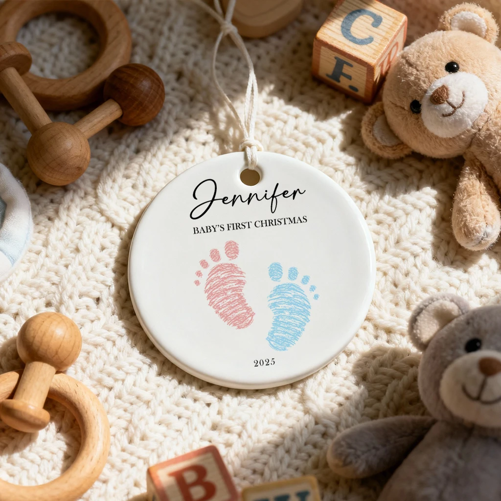 Baby First Christmas Footprint Ceramic Ornament