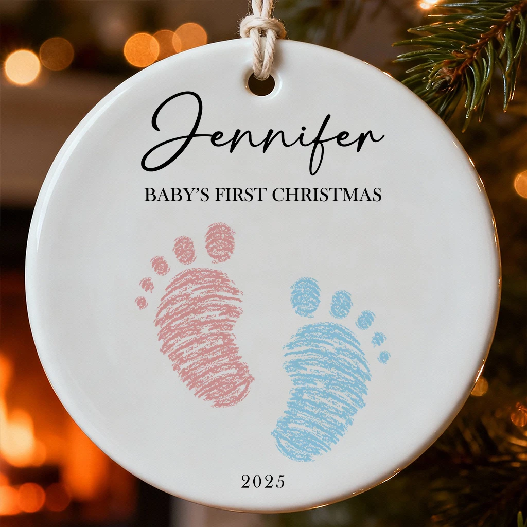 Baby First Christmas Footprint Ceramic Ornament
