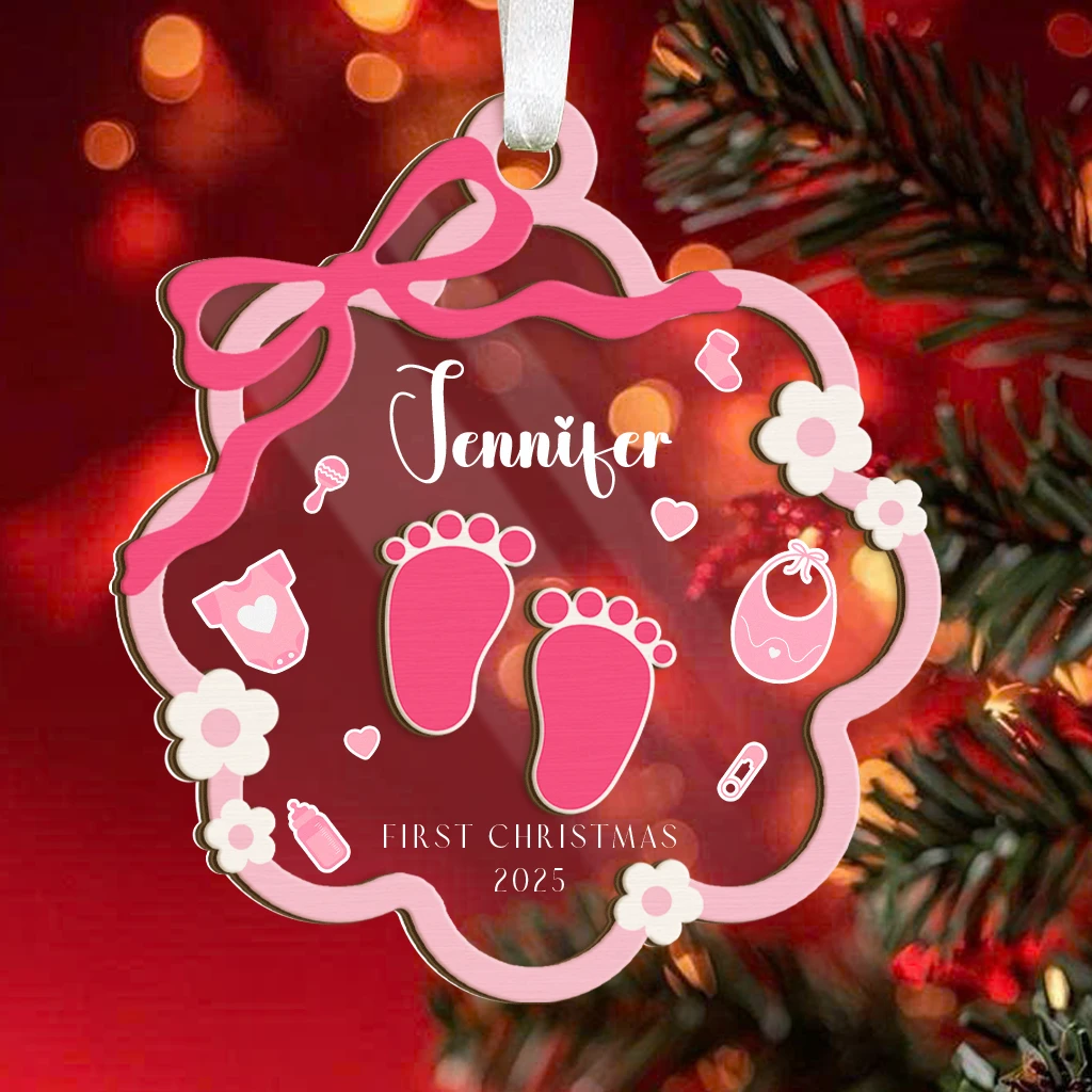 Baby Girl First Christmas Footprint Ornament
