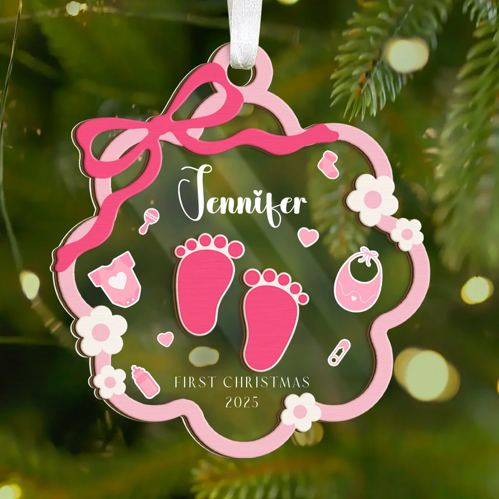 Baby Girl First Christmas Footprint Ornament