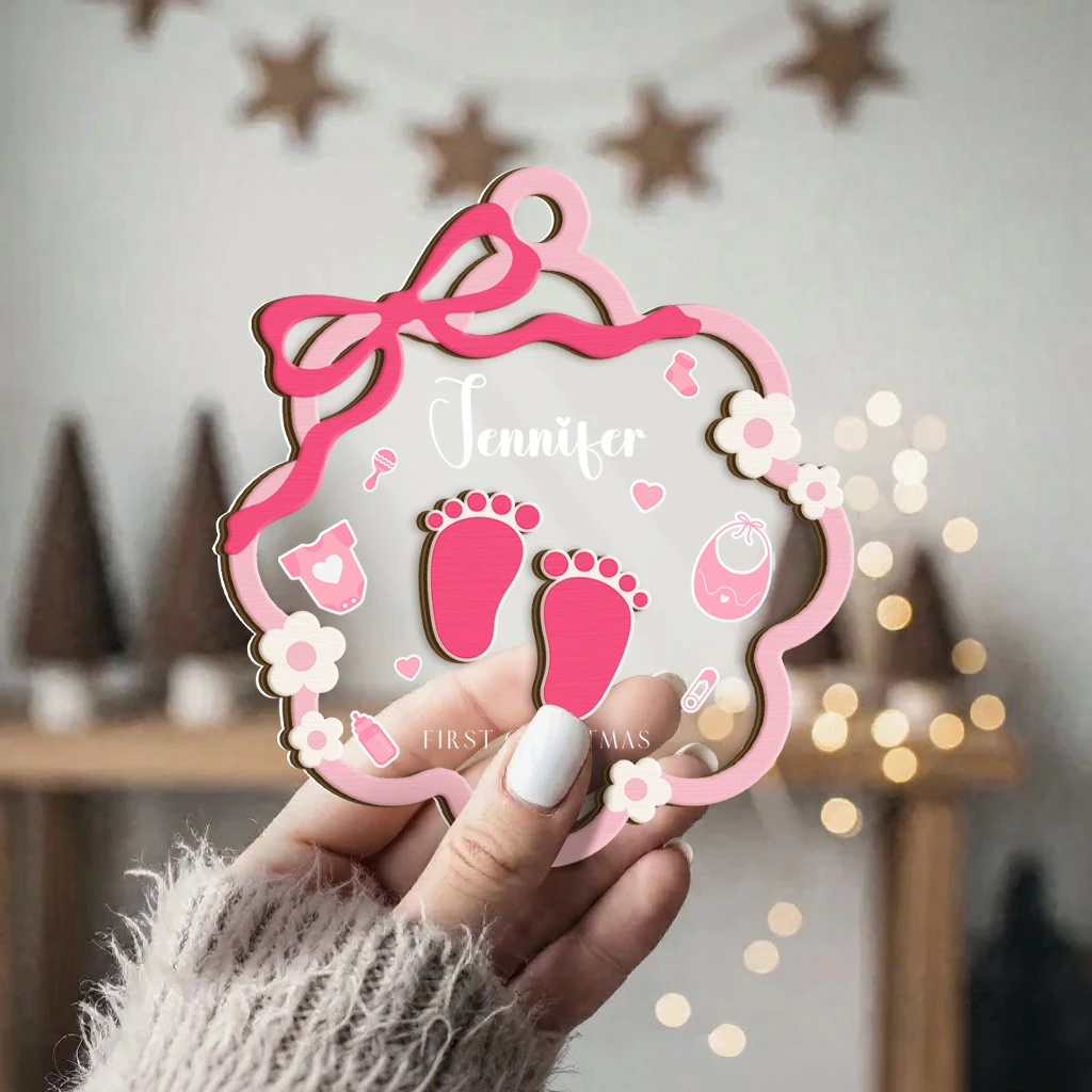 Baby Girl First Christmas Footprint Ornament