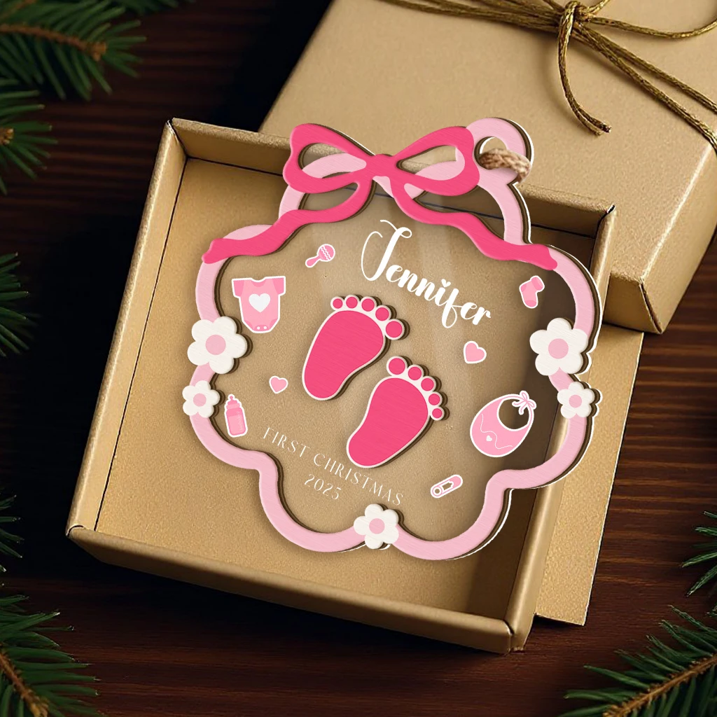 Baby Girl First Christmas Footprint Ornament