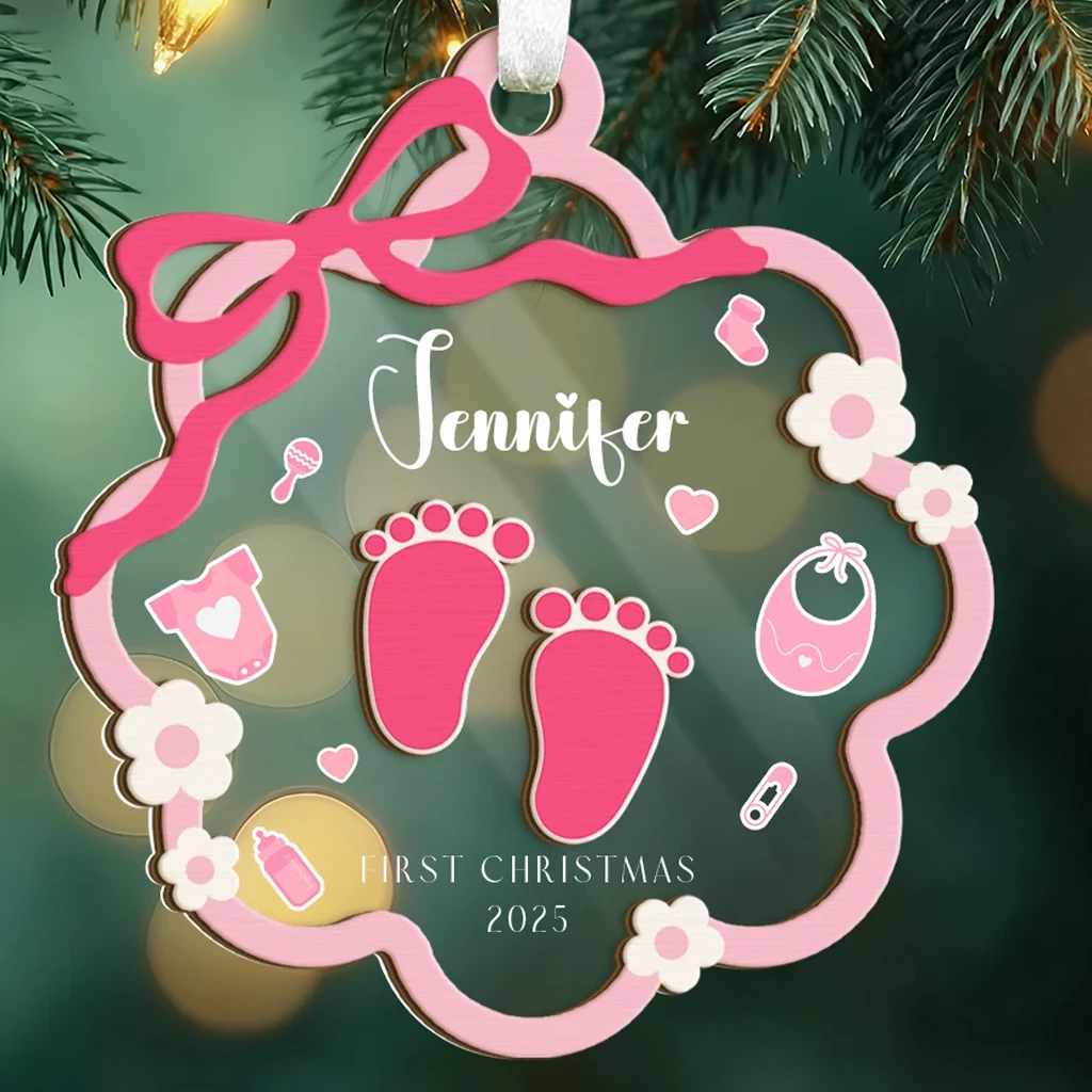 Baby Girl First Christmas Footprint Ornament