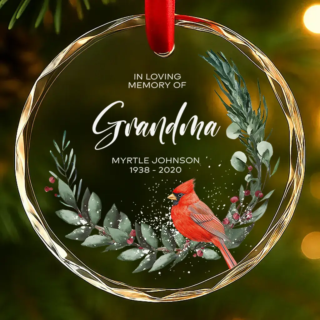 Cardinal Forever Missed Ornament, Custom Name & Life Years, Unique Sympathy Gift for Grieving Family.