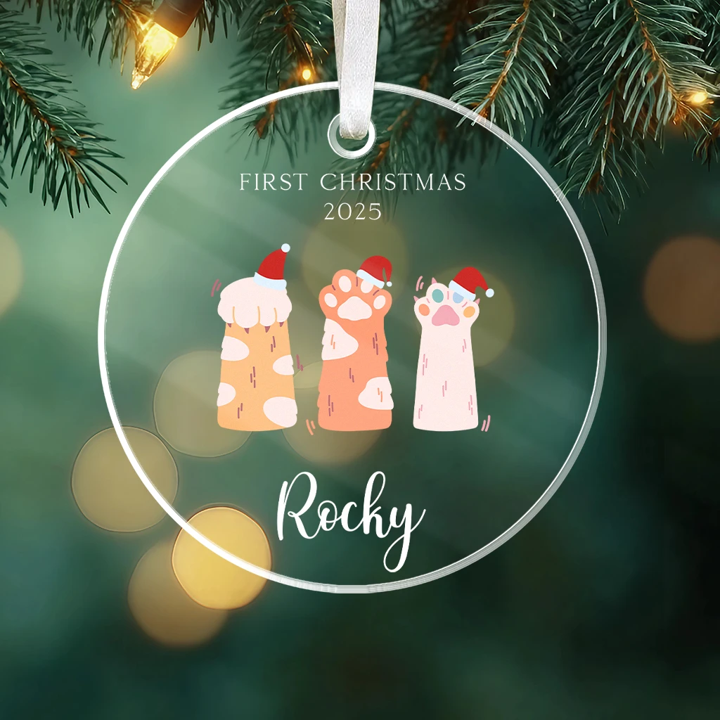 Cat First Christmas Paw Print Acrylic Ornament