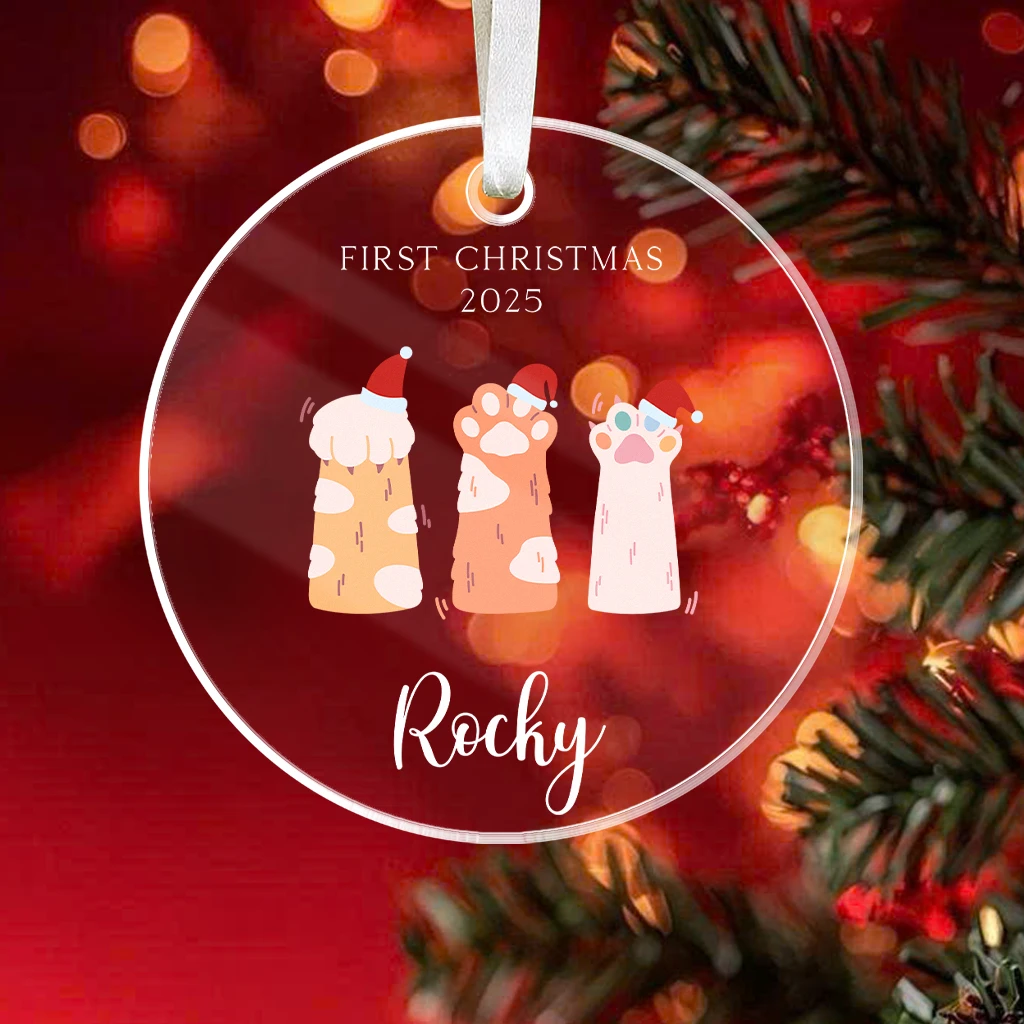 Cat First Christmas Paw Print Acrylic Ornament