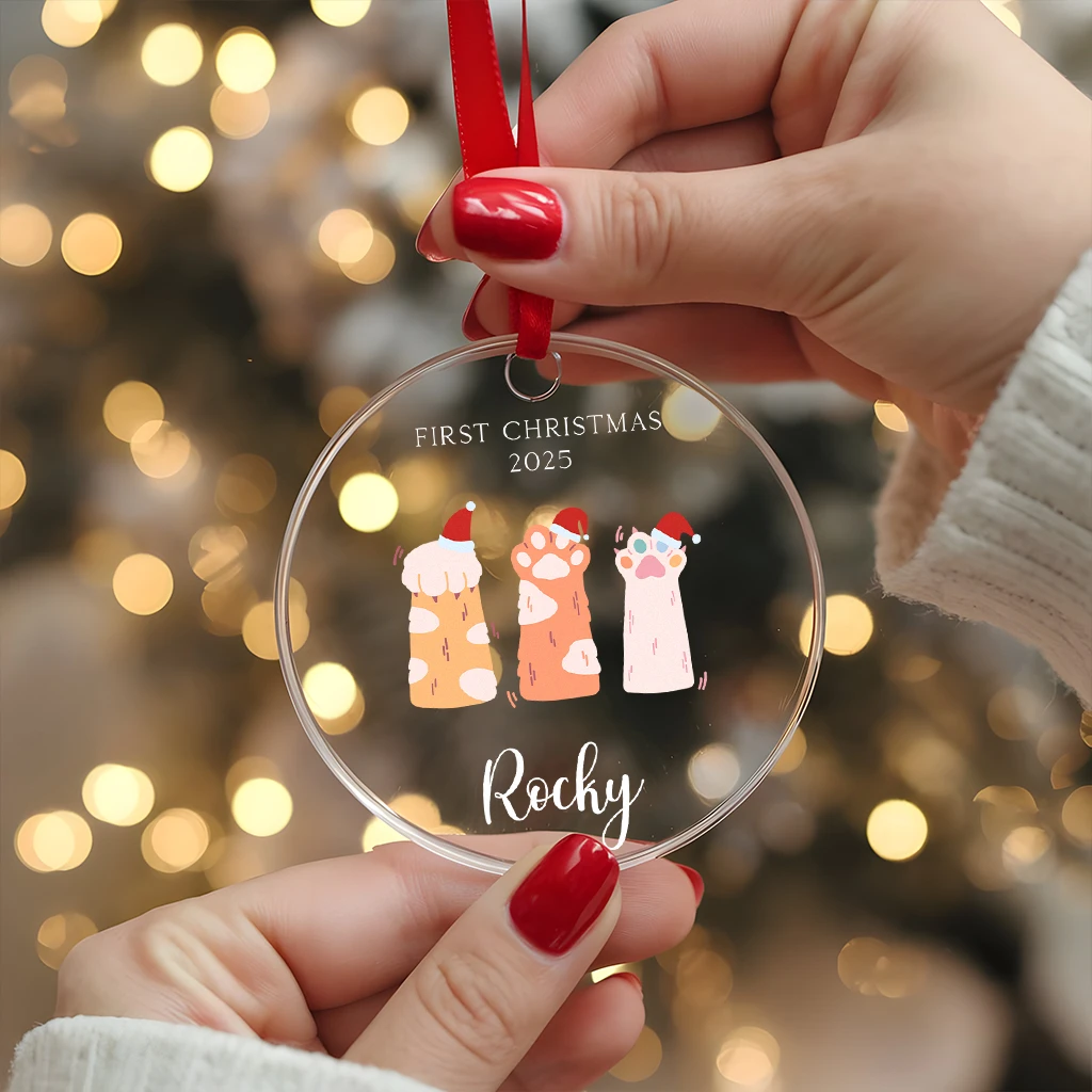 Cat First Christmas Paw Print Acrylic Ornament
