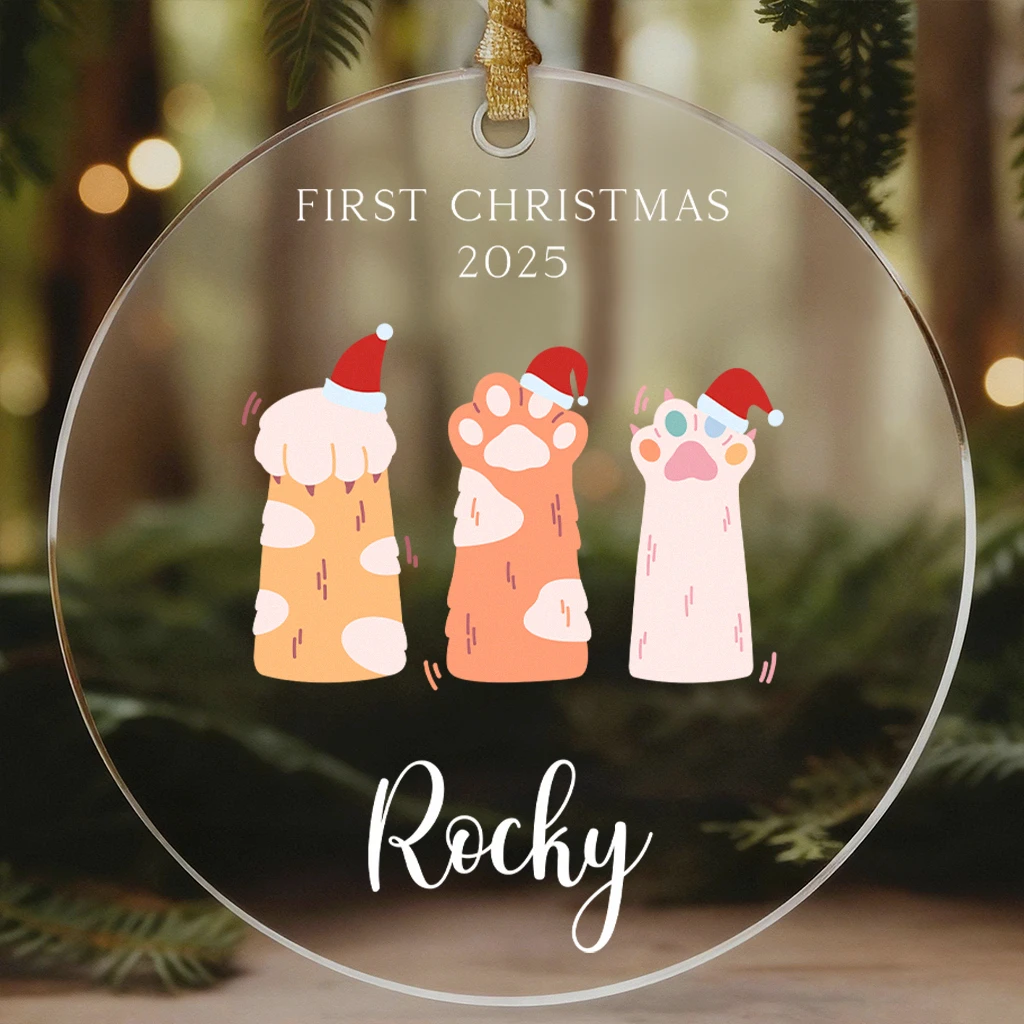 Cat First Christmas Paw Print Acrylic Ornament | Adorable Pet Keepsake | Perfect Christmas Decoration