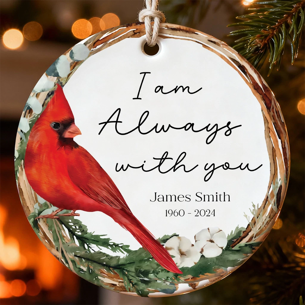 Round Ceramic Cardinal Keepsake 2025 | Custom Name & Year Keepsake | “I Am Always With You” Sympathy Gift