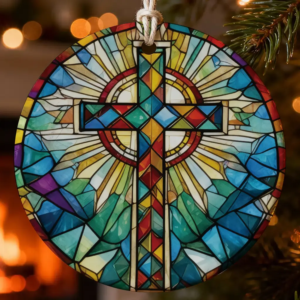 Colorful Sunburst Cross Ornament for Christmas Tree | Decoration Religious Baptism Confirmation Gift Idea