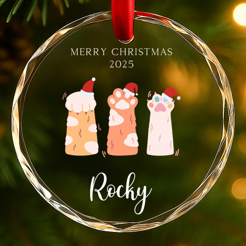 Custom 3 Cat Paw Print Ornament, Personalized Feline Christmas Ornament, Our First Christmas with Our Cats, Cat Lover Gift Idea