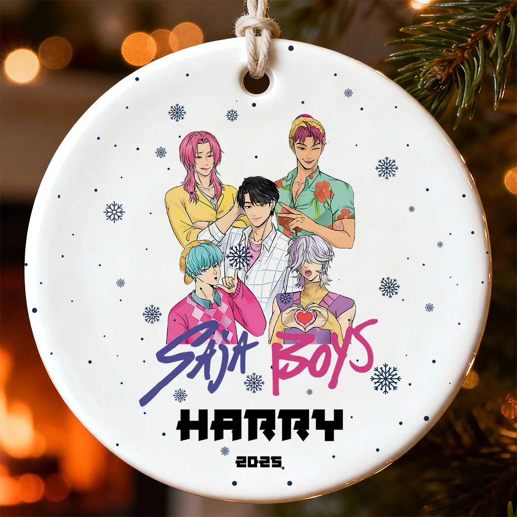 Custom Anime Boys Ceramic Ornament | Personalized Name Christmas Keepsake 2025 | Unique Gift for Anime Fans