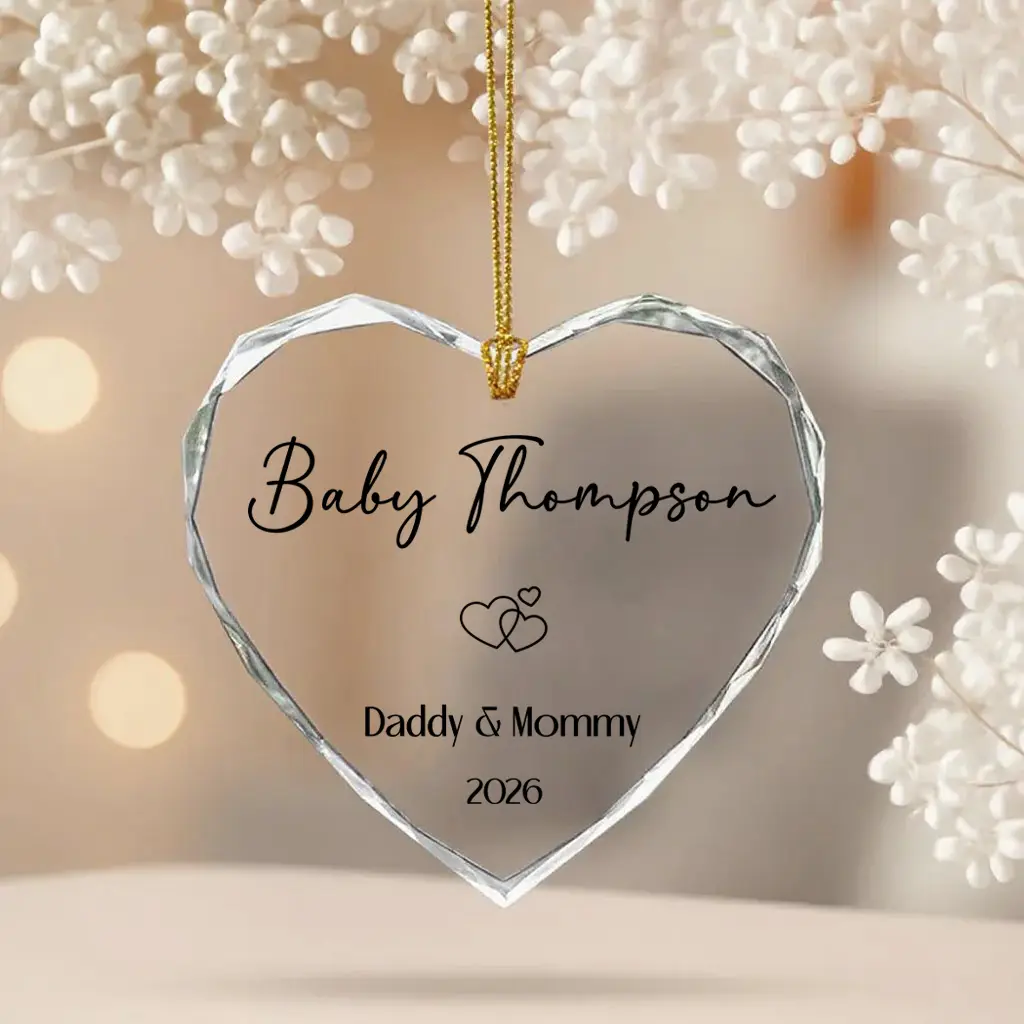 Custom Baby Name Crystal Heart Ornament