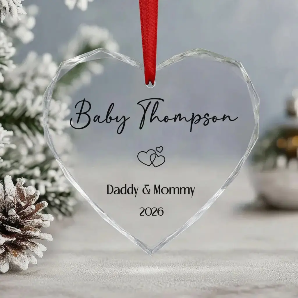 Custom Baby Name Crystal Heart Ornament