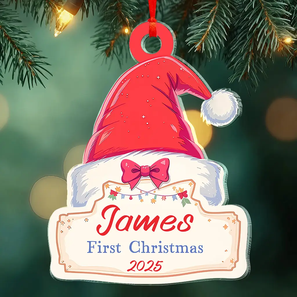 Custom Baby Santa Hat Acrylic Ornament | Personalized First Christmas Keepsake | Unique Christmas Decoration