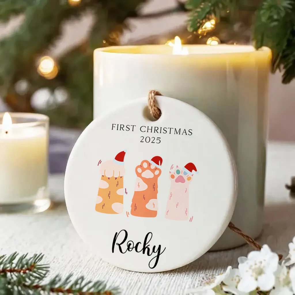 Cat First Christmas Paw Print Ornament