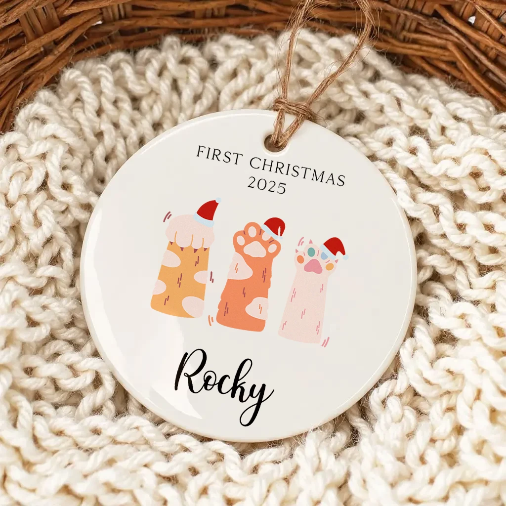 Cat First Christmas Paw Print Ornament