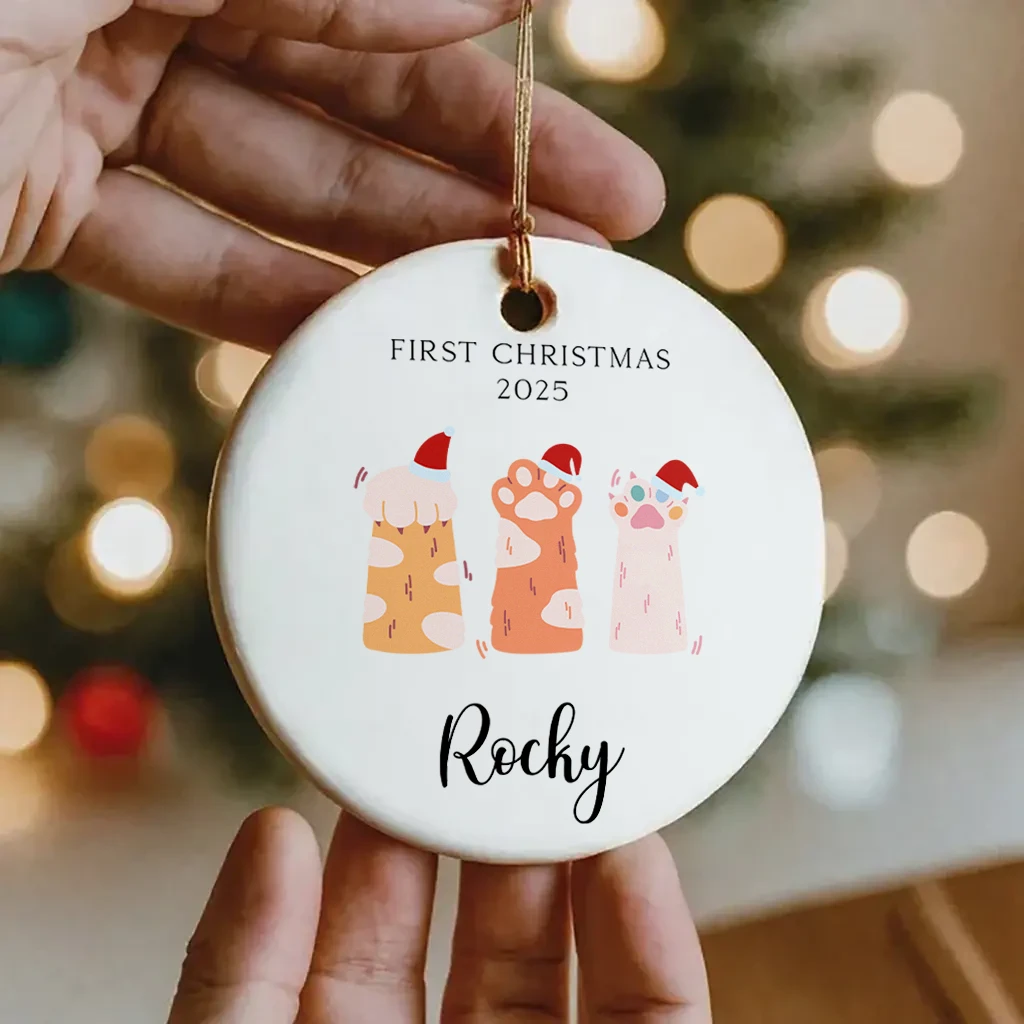 Cat First Christmas Paw Print Ornament