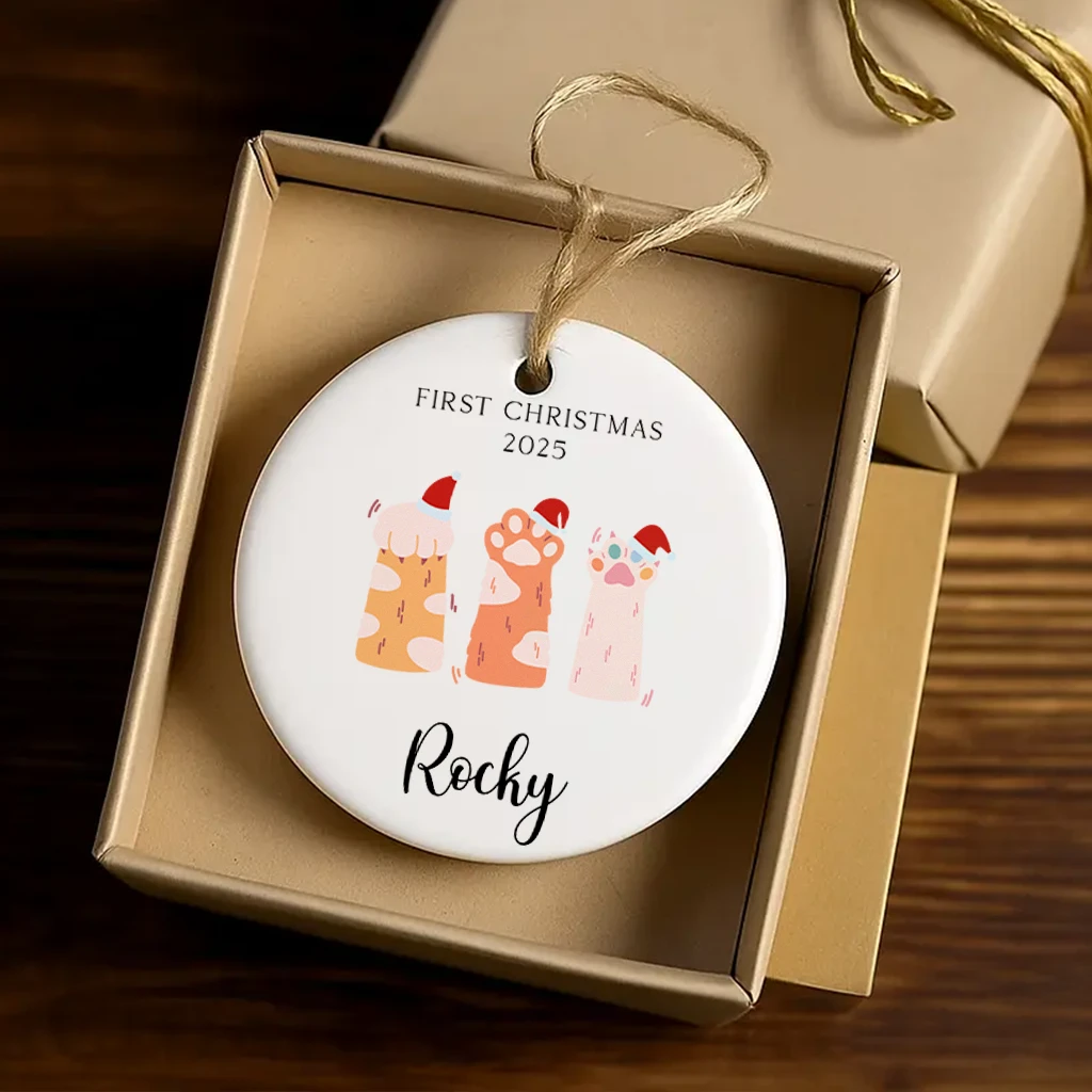 Cat First Christmas Paw Print Ornament