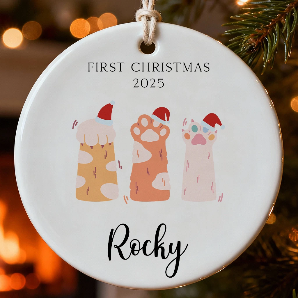 Cat First Christmas Paw Print Ornament