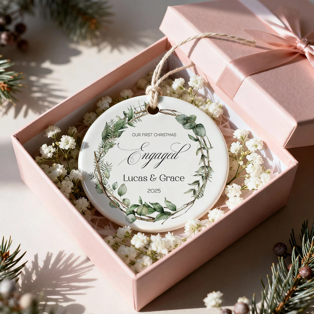 Custom Eucalyptus Engagement Ornament