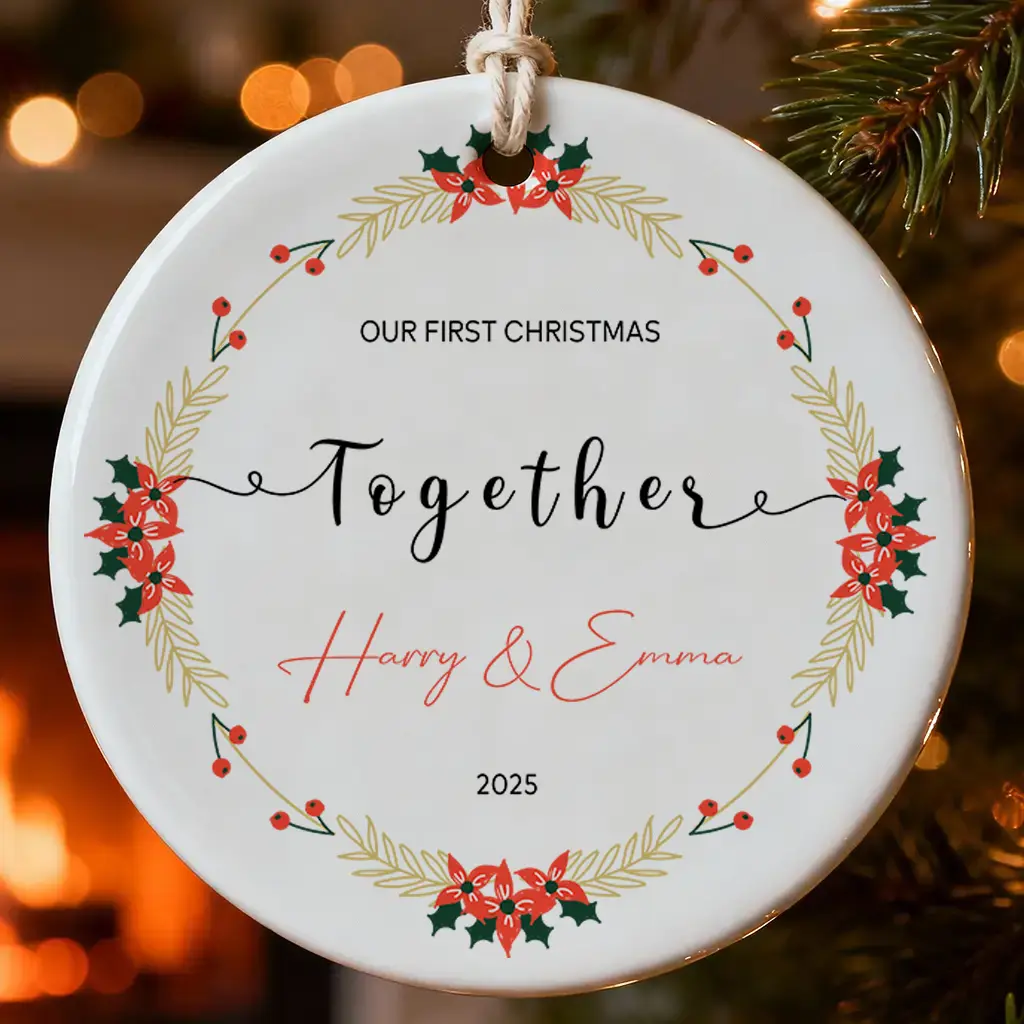 Custom Name Couple Keepsake Ornament | Personalized Anniversary Gift for Her Him | Together Christmas Tag