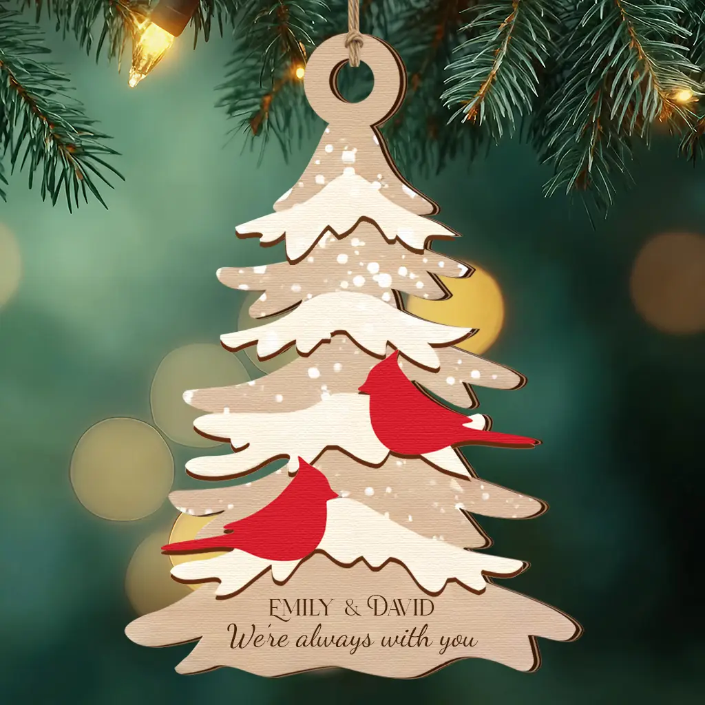 Custom Name Wood Tree Ornament | Pair of Cardinals Remembrance Gift 2025