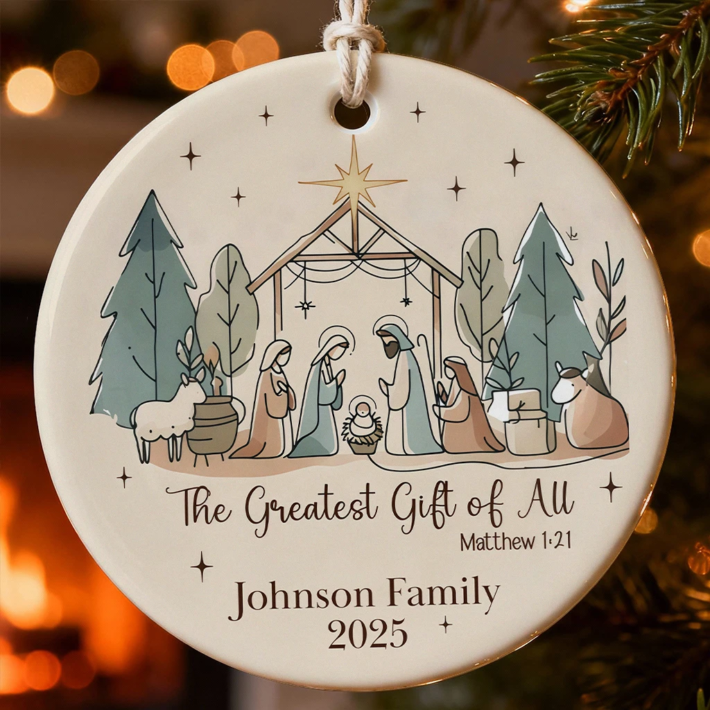 Custom Nativity Ceramic Ornament | Personalized Holy Family Christmas Keepsake 2025 | Perfect Christmas Decoration