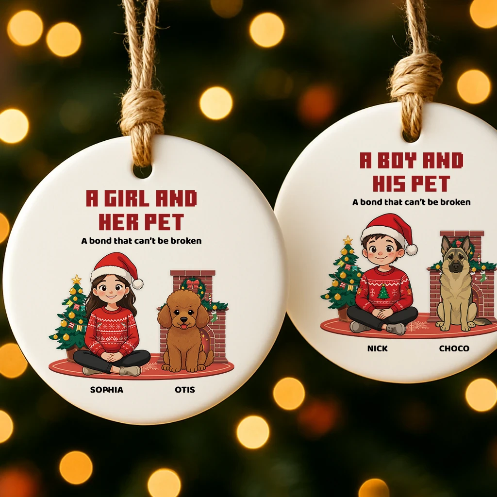 Custom Pet Memorial Ornament, A Girl and Her Pet Christmas Keepsake, Custom Dog Name Ceramic Gift, Dog Lovers Holiday Decor