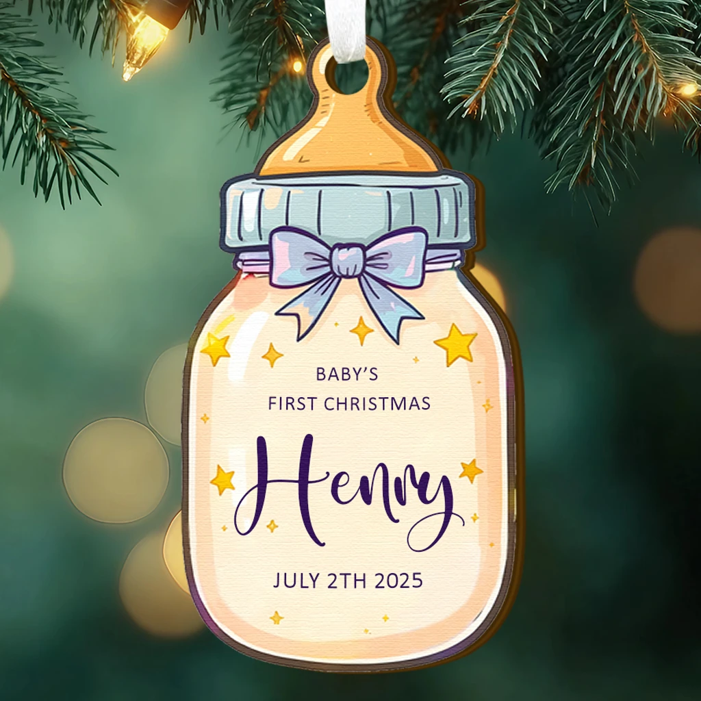 Cute Baby Bottle Christmas Wooden Ornament | Custom Baby’s First Christmas 2025 | Unique Gift for Baby