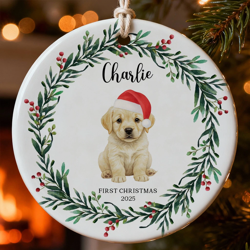 Dog Portrait First Christmas Ceramic Ornament