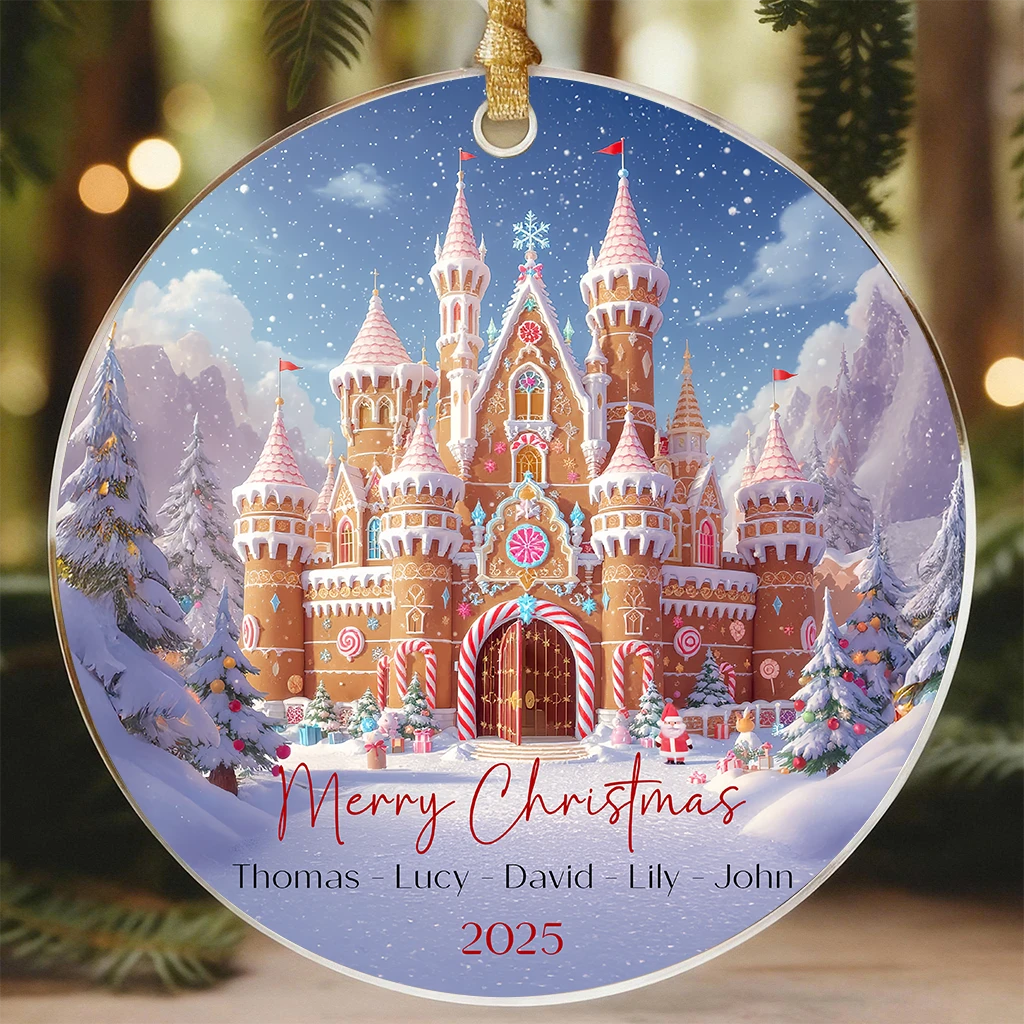 Fairytale Gingerbread Castle Ornament, Magical Pink Christmas Decor, Personalized 2025 Keepsake