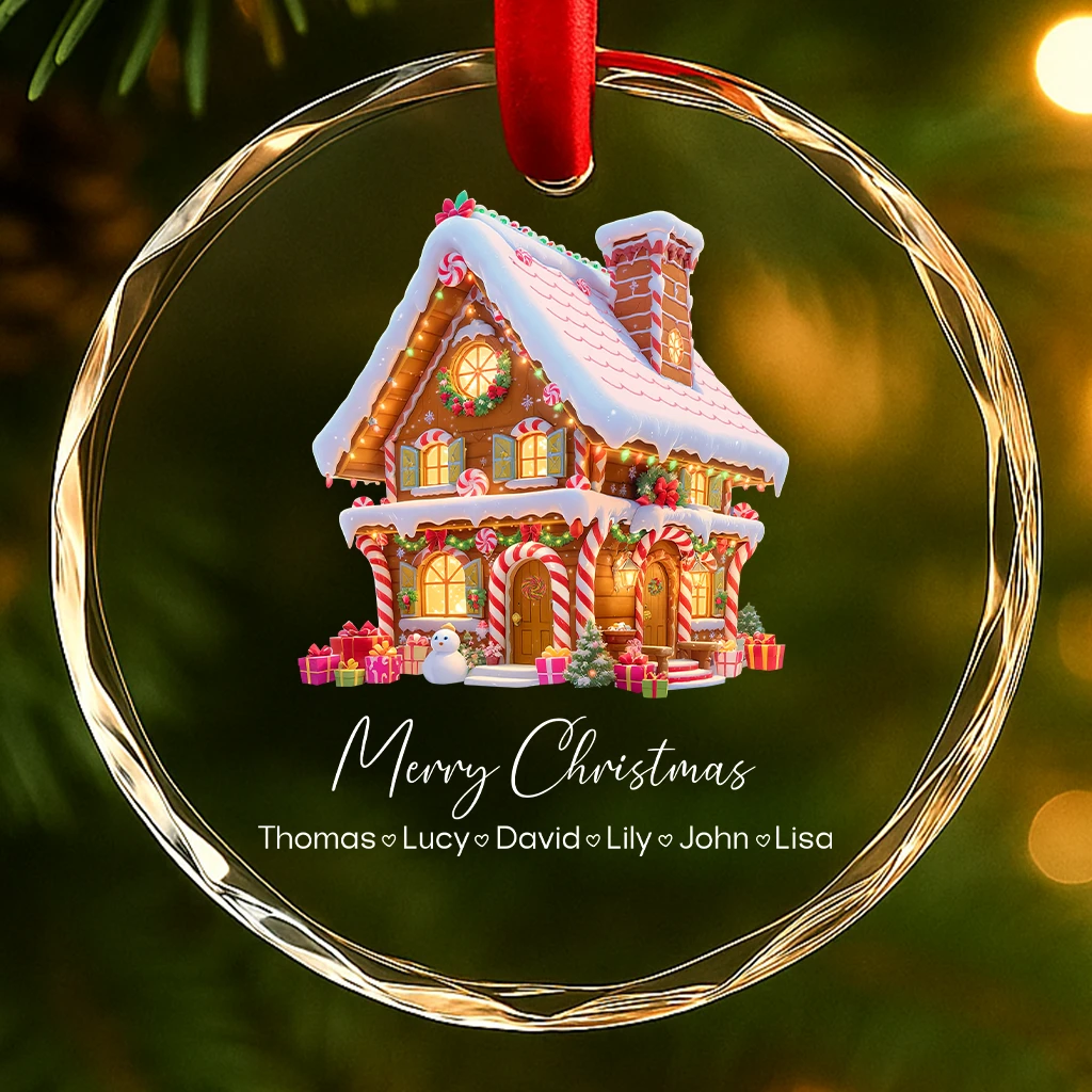 Family Name Keepsake Ornament – Detailed Gingerbread Cottage Decor – Custom List of Names