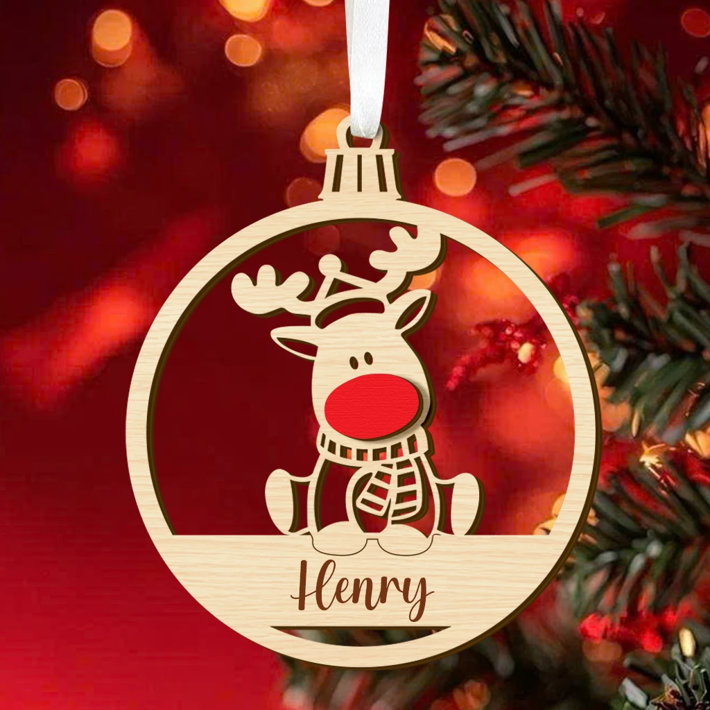 First Christmas Baby Rudolph Wooden Ornament
