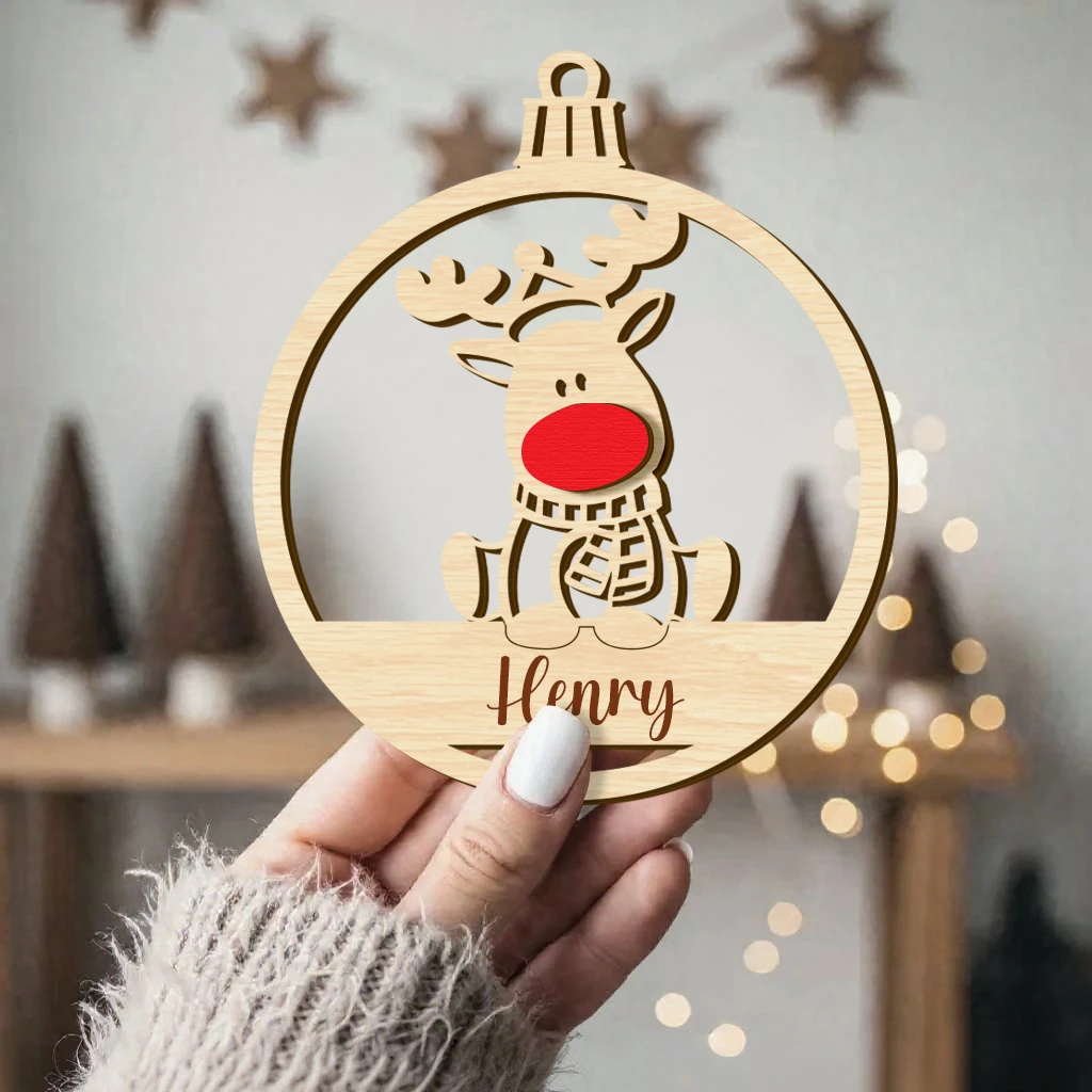 First Christmas Baby Rudolph Wooden Ornament