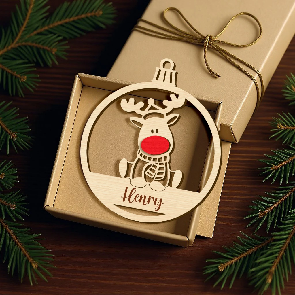First Christmas Baby Rudolph Wooden Ornament