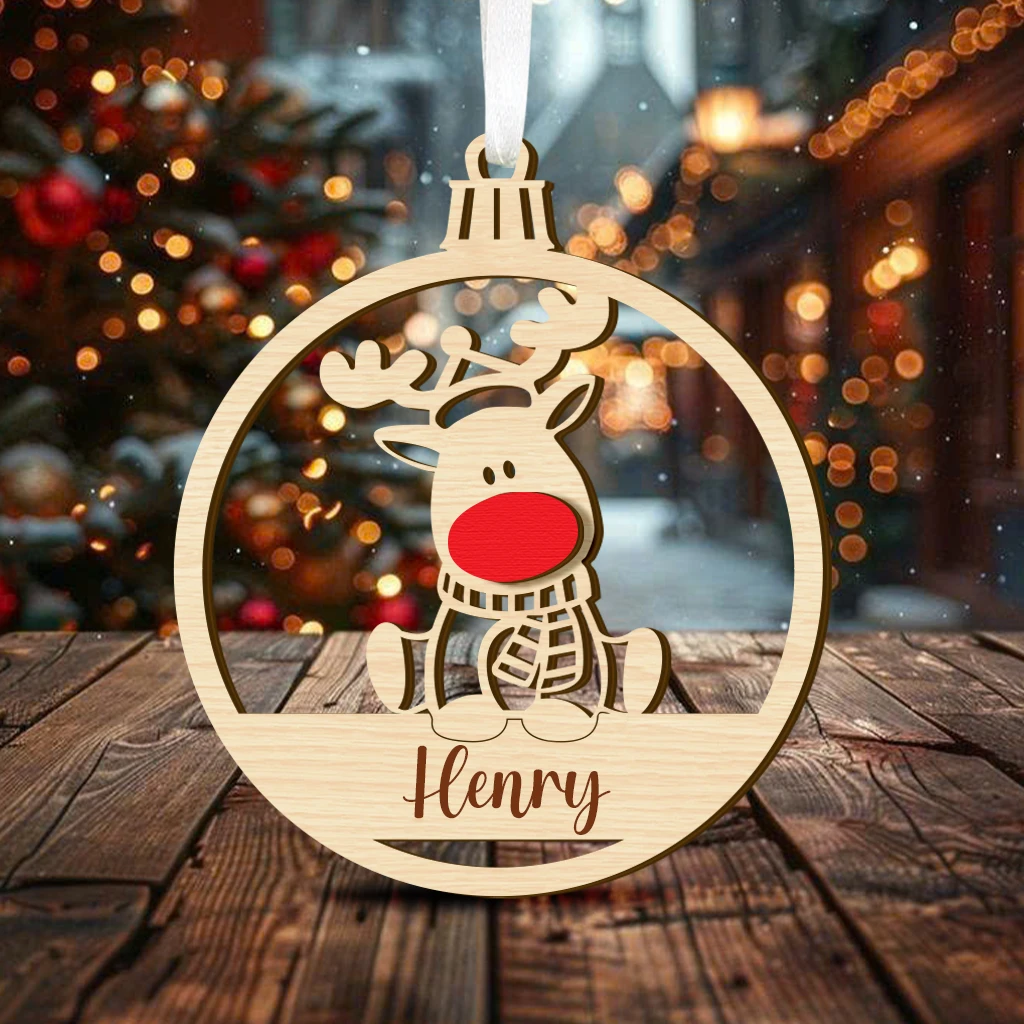 First Christmas Baby Rudolph Wooden Ornament
