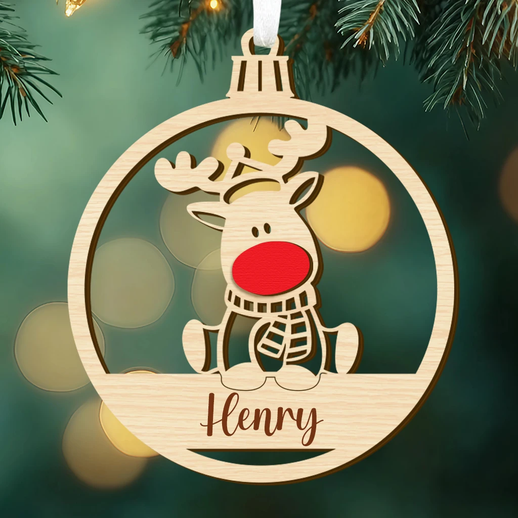 First Christmas Baby Rudolph Wooden Ornament