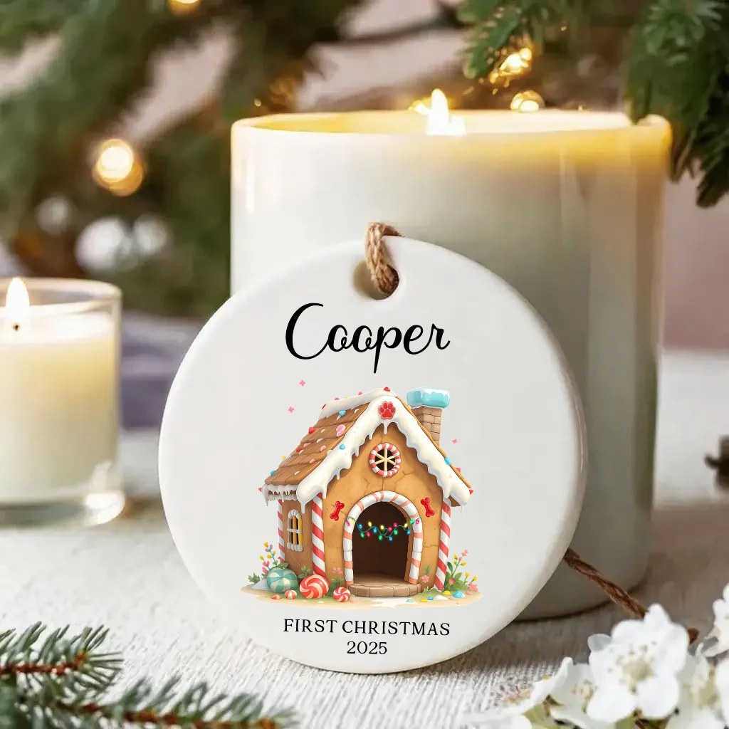 Custom First Christmas Dog Ceramic Ornament