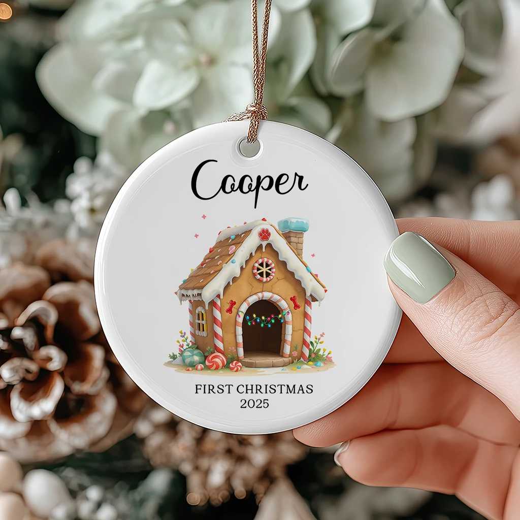 Custom First Christmas Dog Ceramic Ornament