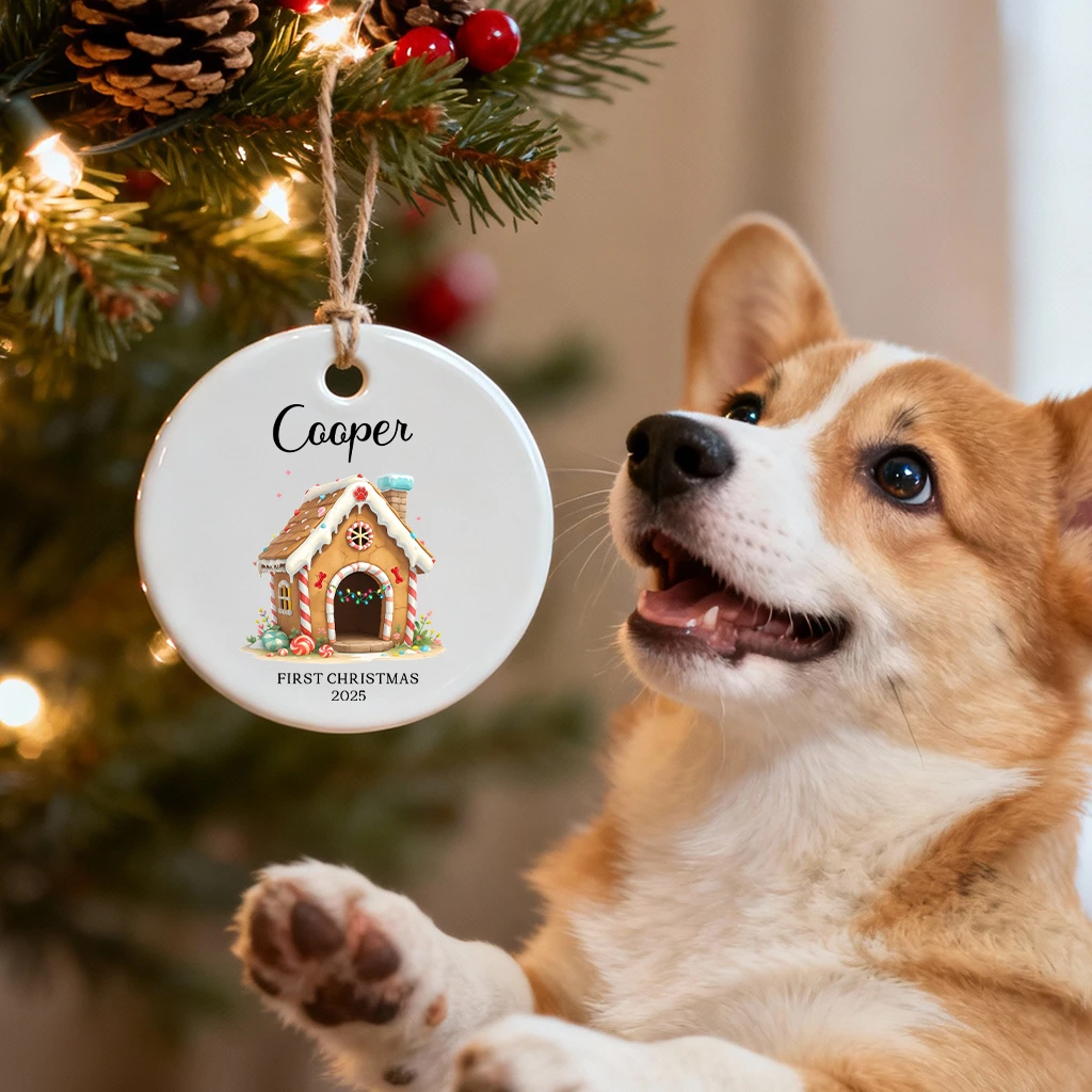 Custom First Christmas Dog Ceramic Ornament