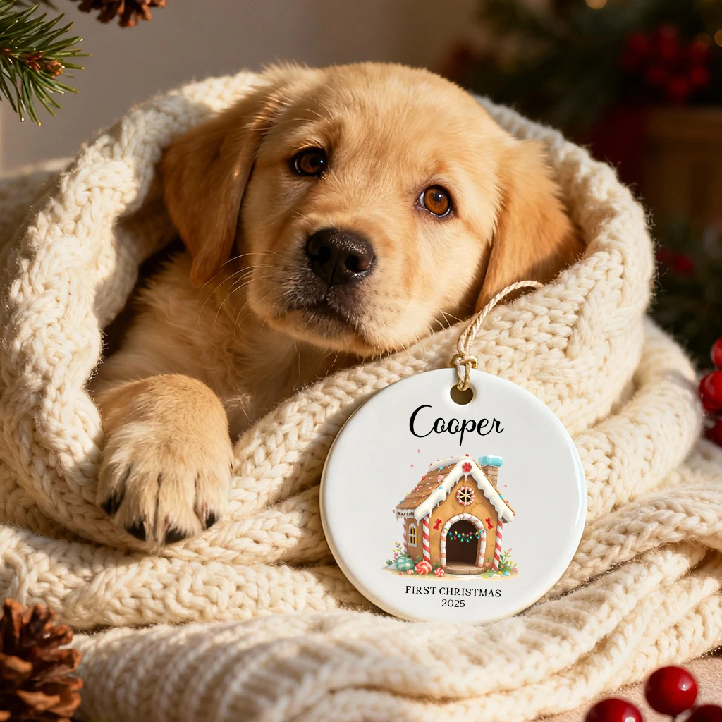 Custom First Christmas Dog Ceramic Ornament