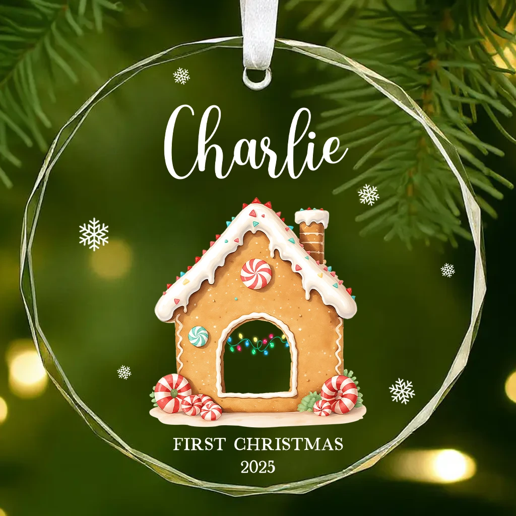 Custom First Christmas Dog House Glass Ornament | Personalized Name & Breed Keepsake | Perfect Ornament for Pet Lovers