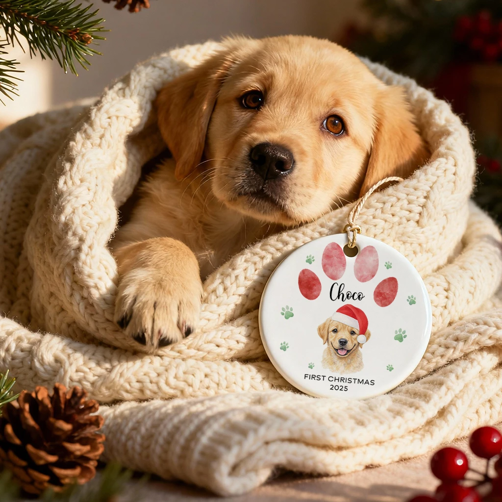 First Christmas Dog Paw Watercolor Ornament