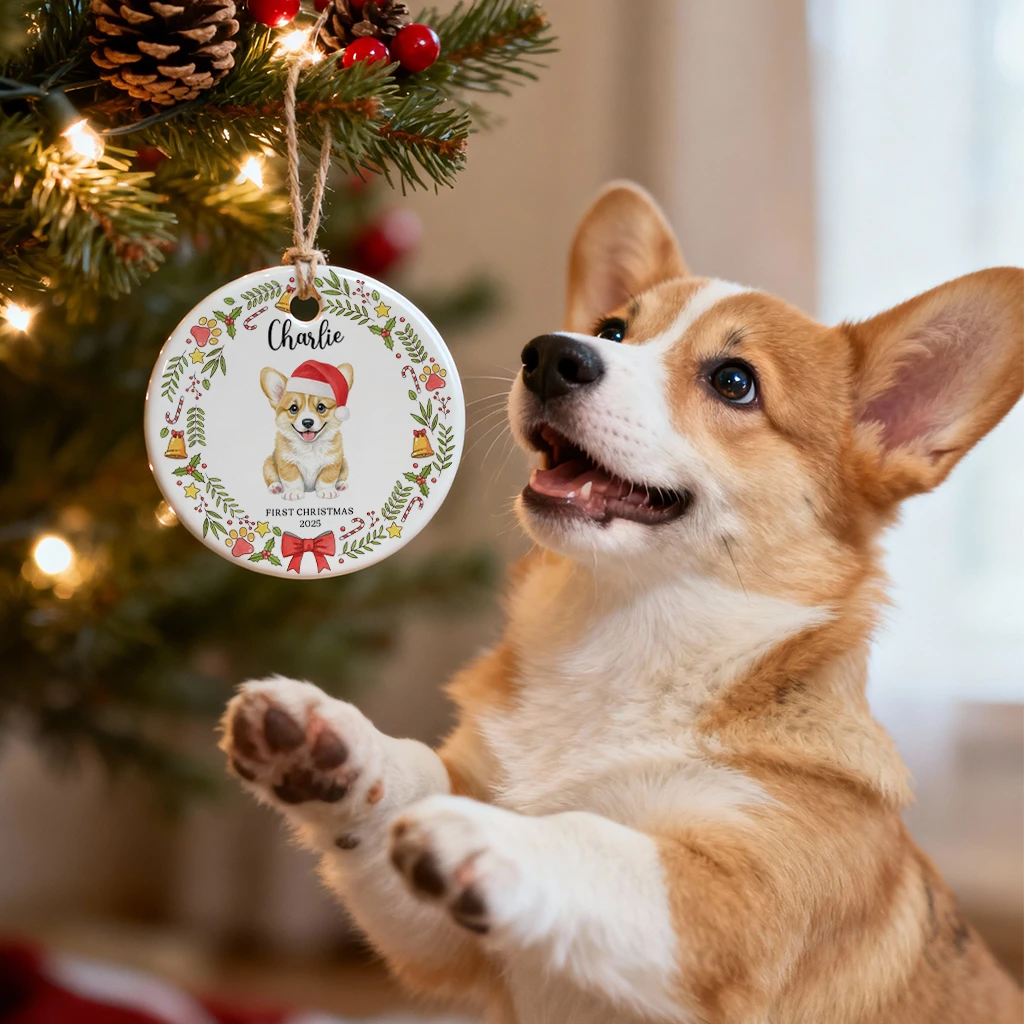 First Christmas Dog Pet Portrait Ornament